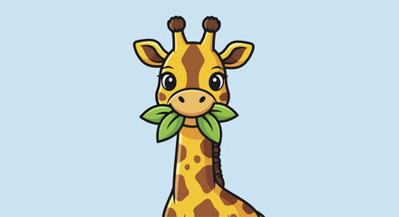 Cute cartoon giraffe eating leaves