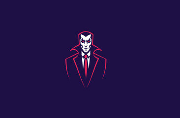 A stylized vampire character illustration. A dark, purple background highlights the figure. The vampire has a red outline