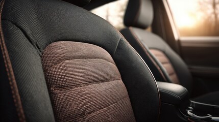 Elegant Car Seat: The luxurious car seat, crafted from premium leather and suede, displays detailed textures, a modern aesthetic, and a soft, comfortable feel for a premium driving experience.