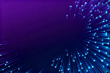 Abstract background with glowing blue fiber optic lights radiating from the corner against a dark purple gradient
