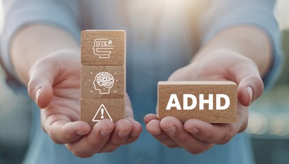 Doctor using virtual touch screen presses abbreviation: ADHD. Attention Deficit Hyperactivity Disorder ( ADHD ) medical cocnept.