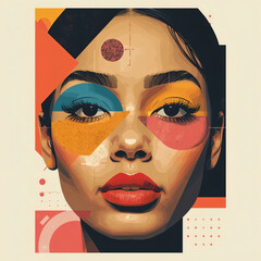 Woman's Face with Geometric Shapes and Abstract Background