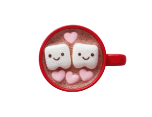 A red mug of hot chocolate with marshmallows