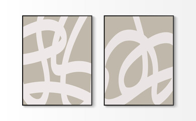 Collection of abstract painting on canvas with modern frame. Minimal wall art, Line art, Home decoration. Vector illustration.