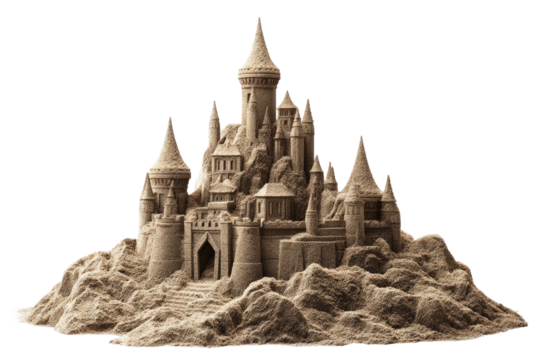 Detailed sandcastle with intricate towers