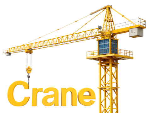  Construction Crane isolated or yellow tower crane isolated on white background ,PNG. AI Generated.