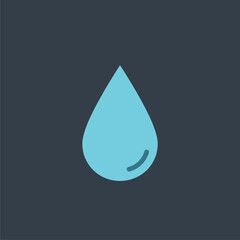 Minimalist Blue Water Drop Icon - Flat Design Droplet Symbol on Dark Background