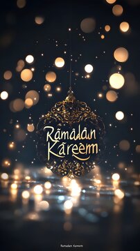 AI image Ramadan Kareem festive backdrop with golden bokeh lights for Islamic celebration and