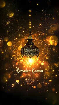 AI image Ramadan Kareem festive ornate lamp with glittering light effects for Islamic celebration