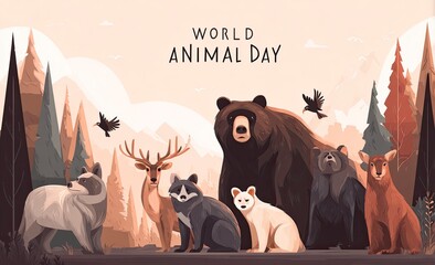 Vibrant World Animal Day banner showcases diverse wild animals celebrating nature's beauty in a powerful, visually stunning composition for awareness campaigns and educational materials.