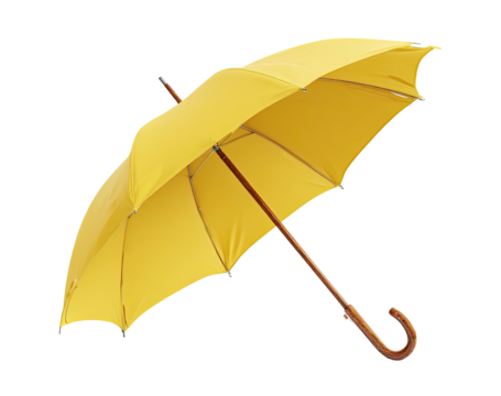 A bright yellow umbrella angled in a three-quarter view