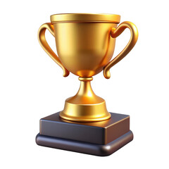 Golden champion trophy with two handles on a dark base isolated on transparent background