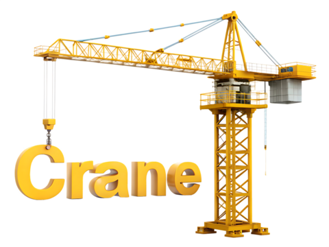  Construction Crane isolated or yellow tower crane isolated on white background ,PNG. AI Generated.