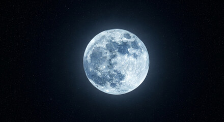 Obraz premium Striking Blue Full Moon with Detailed Craters in Dark Space A spectacular, high-impact close-up photograph of a Full Moon, rendered in a mesmerizing cool blue or cyan tone, suggesting a 