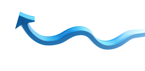 A stylized, light blue, curved arrow graphic against a black background