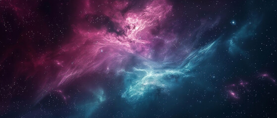 Fototapeta premium A mesmerizing view of a cosmic nebula with vibrant hues of pink and blue against a starry backdrop