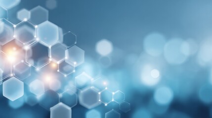 Abstract blue background with hexagonal shapes and glowing light effects in a digital design