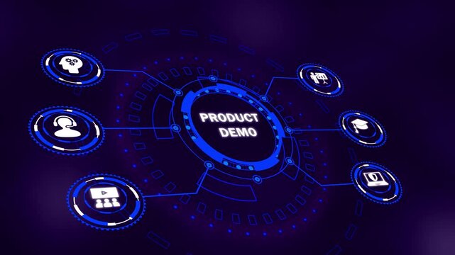 Business and tech network concept. Live product demonstration, interactive feature tour, UI walkthrough for SaaS trial and onboarding