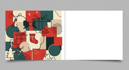 Modern Abstract Christmas Holiday Card Design with Geometric Patterns and Festive Elements