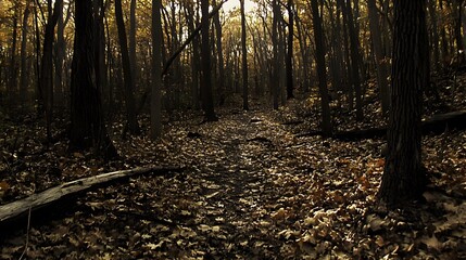 Dark Autumn Forest Path Trail Woods Trees Landscape