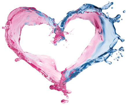 Abstract heart shape formed by colorful liquid splashes