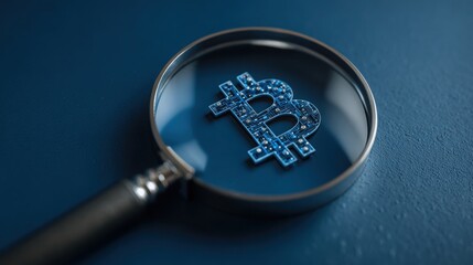 Bitcoin magnified to illustrate blockchain risk scanners and secure technology concepts in a modern design