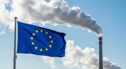 EU Flag and Industrial Pollution Emissions.
