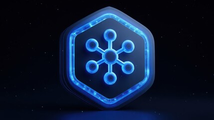 Blue hexagon icon representing blockchain risk scanner technology with emphasis on security and modern design elements