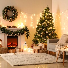 Cozy Christmas living room decorated for the holidays
