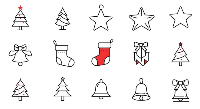 Modern Christmas Icon Set: Outline Holiday Symbols for Festive Design Elements
