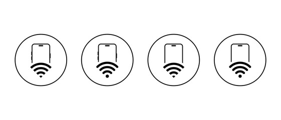 Smartphone with wifi icon set in circular outline. Mobile internet and wireless connection symbol