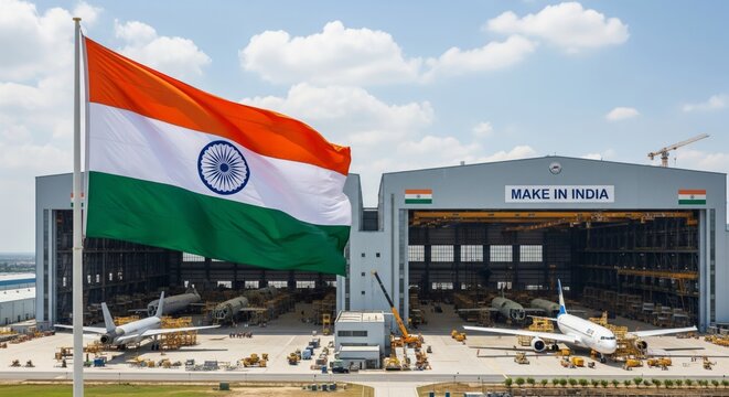 Giant Indian Flag at Make in India Aerospace Hangar.