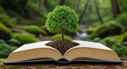 Tree of Knowledge Nature's Wisdom Rooted in Open Book Symbolizing Growth and Learning