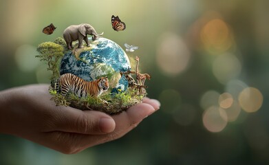 Protecting endangered species for a sustainable future, a hand gently cradles a small plant symbolizing conservation efforts and hope for global wildlife day.