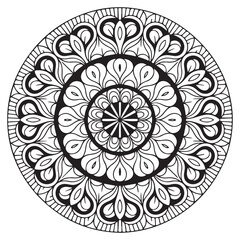 Abstract mandala art design black and white decorative background illustration
