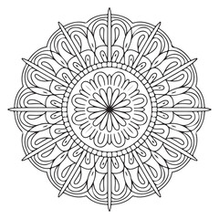 Abstract mandala art design black and white decorative background illustration

