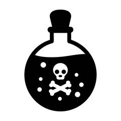 Illustration of a poison bottle with skull and crossbones toxic chemical hazard symbol design