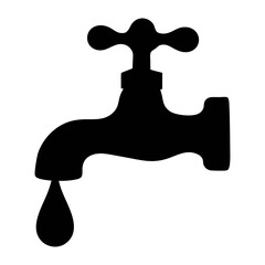 Black and white water faucet with dripping water drop vector illustration plumbing fixture icon