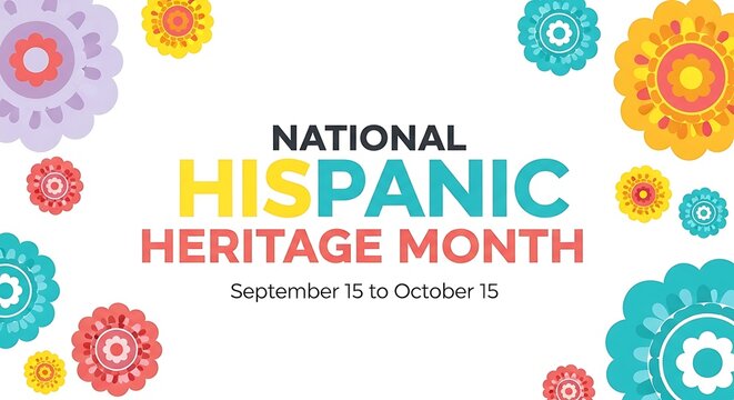 National hispanic heritage month banner with colorful floral elements and text celebrating september 15 to october 15 hispanic heritage month background
