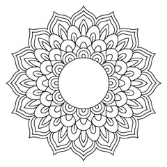Abstract mandala art design black and white decorative background illustration
