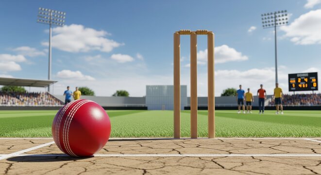Cricket Match in Progress at Stadium. - Powered by Adobe