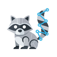 Illustration of a robotic raccoon with a striped tail and blue circuit design.