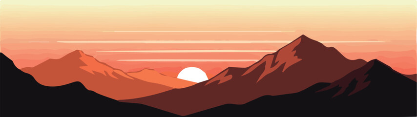 Minimal Sunset Mountain Illustration white background. © MUKSUDA KHANUM
