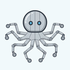 Illustration of a robot octopus with eight legs and wheels on each leg.