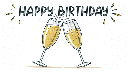 Festive Birthday Greeting With Two Champagne Flutes Clinking Together Joyfully