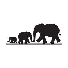  Adorable baby elephant silhouettes walking in harmony holding tails together gracefully.