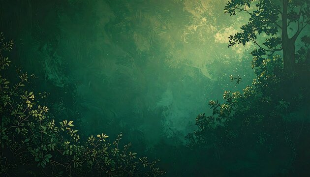 Lush forest canopy, misty backdrop