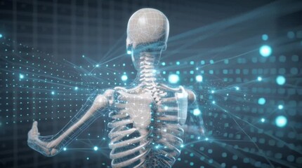 Digital skeleton with glowing connections symbolizes anatomical technology - Powered by Adobe