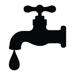 Black silhouette water faucet dripping vector illustration plumbing fixture water conservation tap
