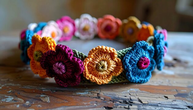 Colorful crochet flower headband